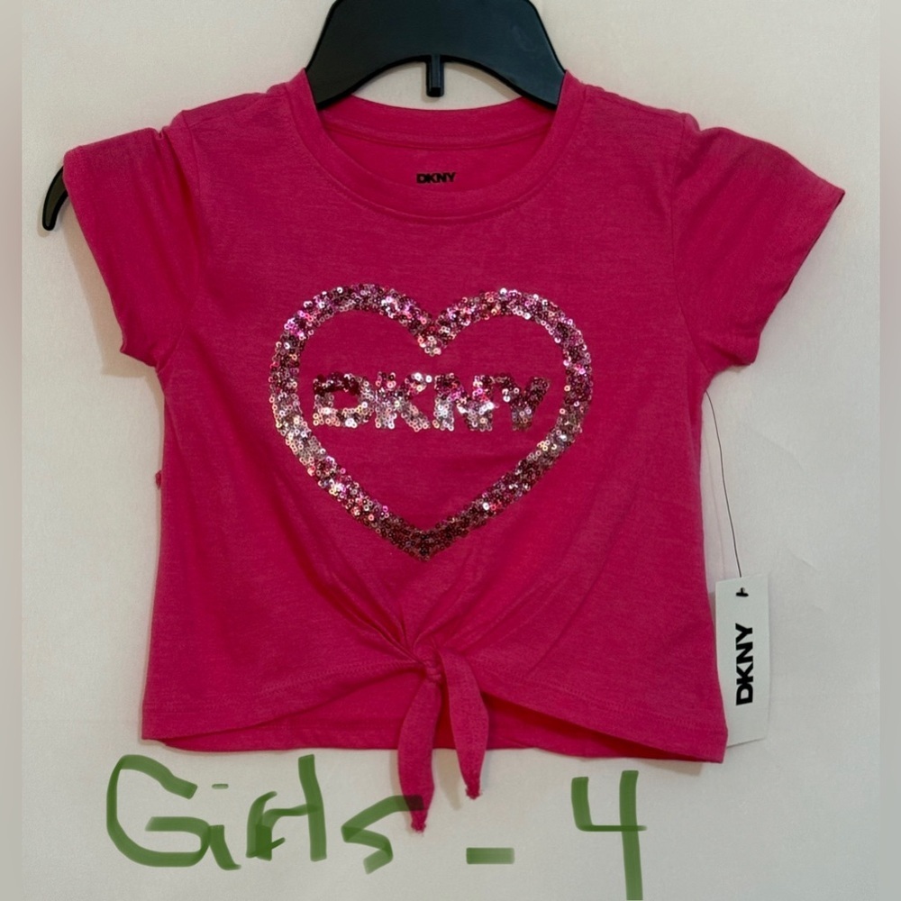 DKNY Fuchsia Sequin Heart Kids Tee